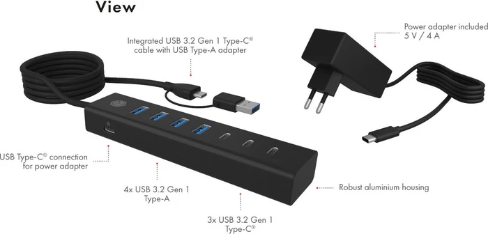 RaidSonic Icy Box IB-HUB1737-C3 USB-Hub, 3x USB-C 3.0, 4x USB-A 3.0, USB-A/USB-C 3.0 [Stecker]