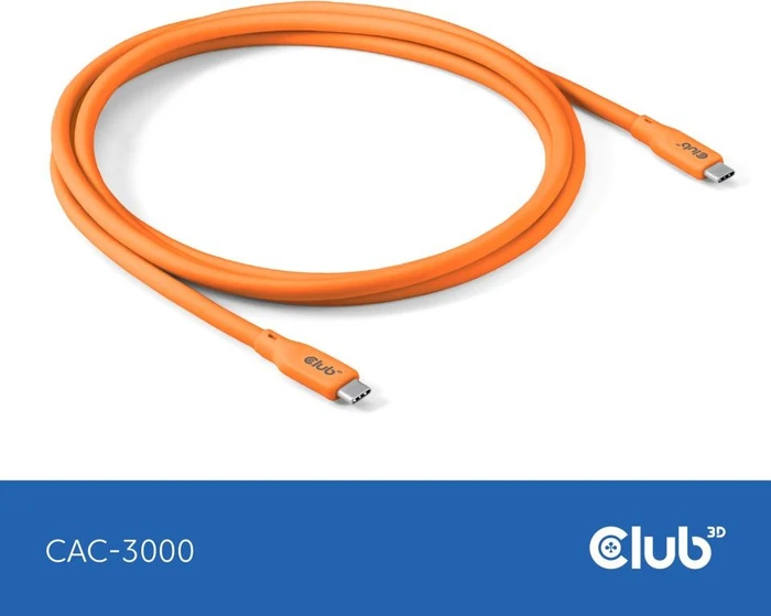 Club 3D USB4 Kabel, 20Gb/s, 240W PD EPR, USB-C Stecker auf USB-C Stecker, 2m, orange