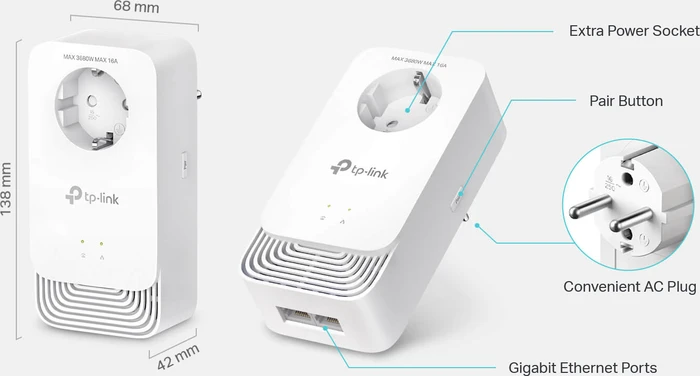 TP-Link Powerline G.hn2400 Passthrough Starter Kit, G.hn, 2x RJ-45, 2er-Bundle