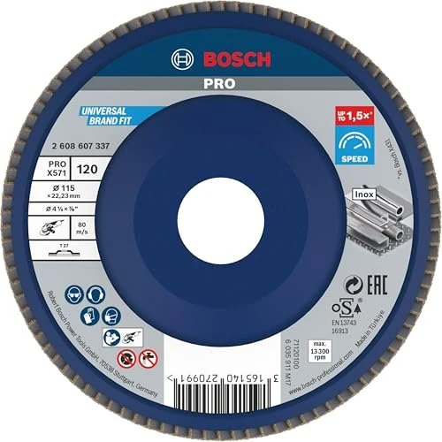 Bosch Professional X571 Best for Metal Fächerschleifscheibe gerade K120, 115x22.23mm, 1 Stück