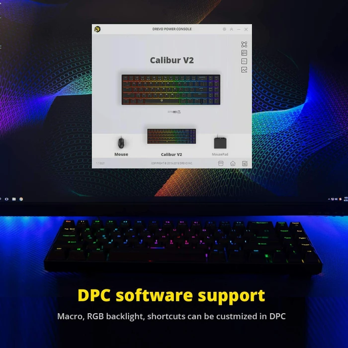 Drevo Calibur V2 Pro TKL PC/Mac, LEDs RGB, schwarz, Outemu Red, USB/Bluetooth, DE