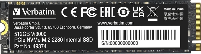 Verbatim 512GB M.2 PCIe NVMe Vi3000 Image