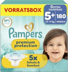 Pampers Premium Protection Gr.5+ Junior Plus Einwegwindel, 12-17kg, 180 Stück