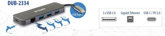D-Link 6-in-1 USB-C Multiport-Adapter, RJ-45, USB-C 3.0 [Stecker]
