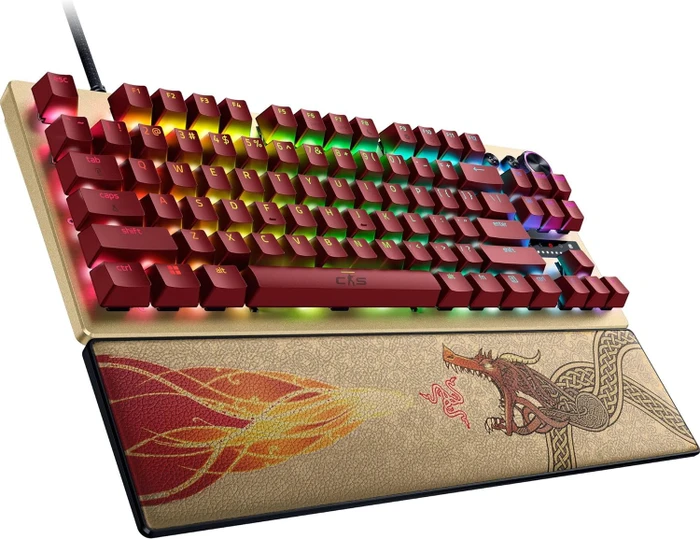 Razer Huntsman V3 Pro Tenkeyless, Counter-Strike 2 Dragon Lore Edition, gold/rot, LEDs RGB, Razer Analog Optical Switch Gen-2, USB, US