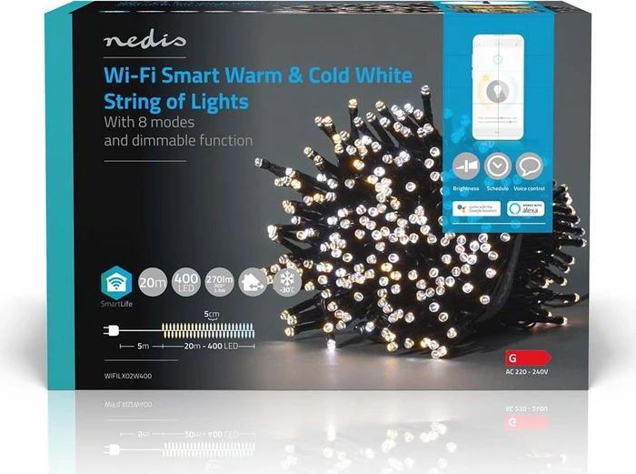 Nedis WIFILX02W400 Smart Life Dekorative Lichterkette LED 400x warmweiß-tageslichtweiß