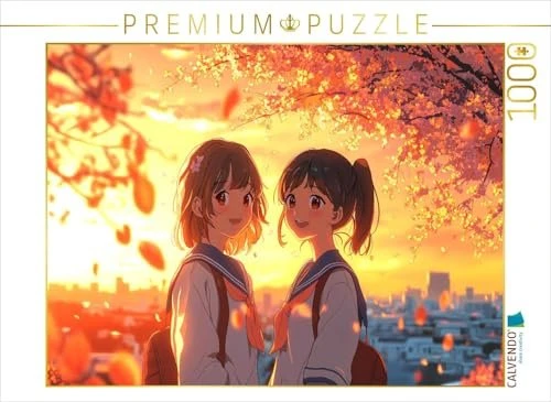Calvendo Shoujo Anime im Sonnenuntergang - Freundinnen in Schuluniform unter Kirschblüten