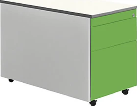 mauser Rollcontainer line, 1x Utensilienauszug, 1x Materialschublade, 1x Hängeregistratur, weiß/weißaluminium/gelbgrün