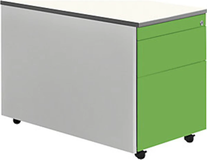 mauser Rollcontainer line, 1x Utensilienauszug, 1x Materialschublade, 1x Hängeregistratur, weiß/weißaluminium/gelbgrün