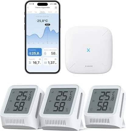 X-Sense STH0A WLAN Hygrometer Thermometer Innen mit SBS50 Basisstation, Temperatur-/Feuchtigkeitssensor, Kit