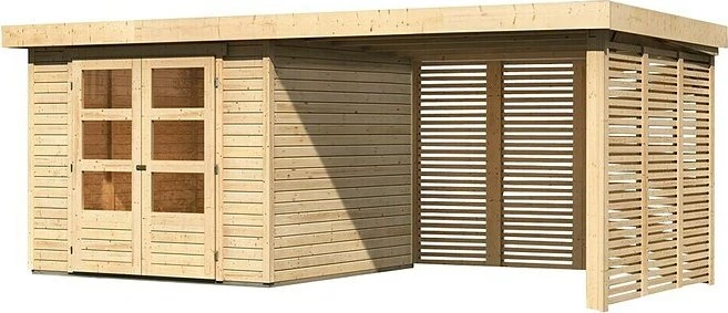 Karibu Askola 3.5 Gartenhaus inkl. Anbau 2.8m + Lamellenwand natur