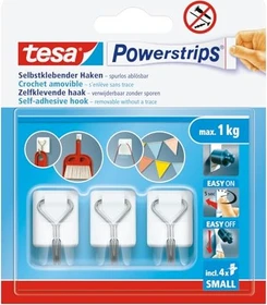 tesa Powerstrips Haken mit abnehmbaren Drahthaken silber/weiß, 3 Stück