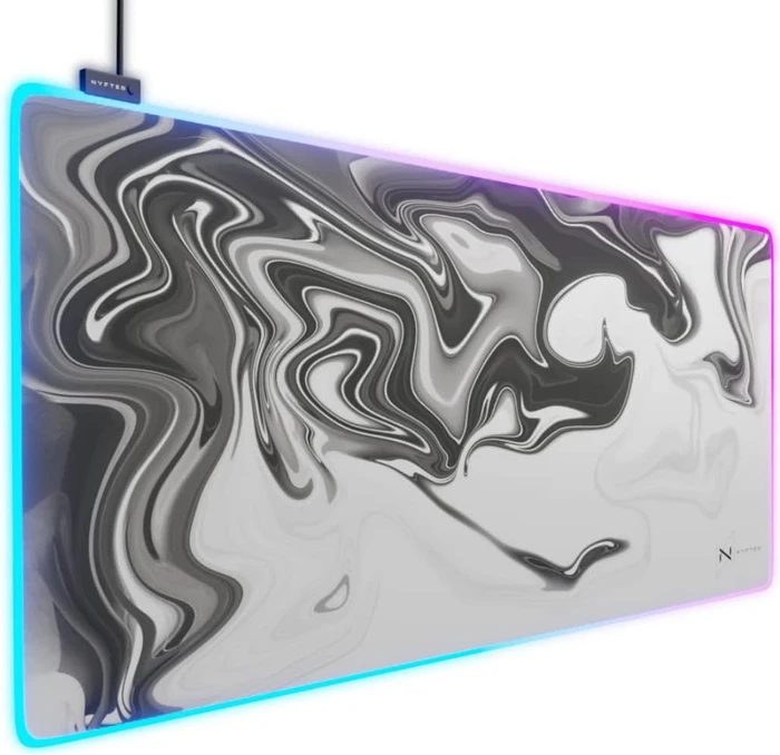 Nyfter Nyfpad RGB Liquid XXL Premium Gaming Mousepad, 900x500mm, Design schwarz/weiß
