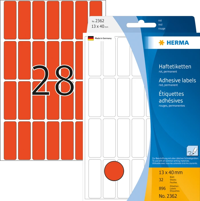 Herma Vielzwecketiketten, 13x40mm, rot, 32 Blatt (896 Etiketten)
