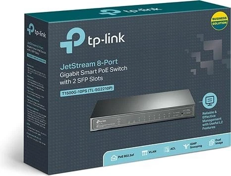 TP-Link T1500G JetStream Desktop Gigabit Smart Switch, 8x RJ-45, 2x SFP, 53W PoE