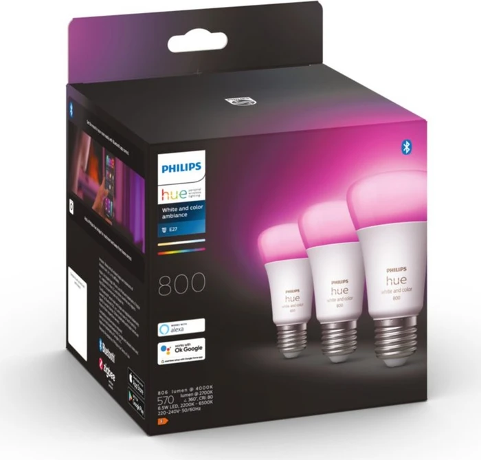 Philips Hue White and Color Ambiance 800 LED-Bulb E27 6.5W, 3 Stück