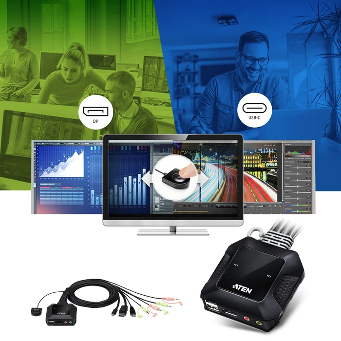 ATEN 2-Port USB-C DisplayPort Hybrid Cable KVM-Switch