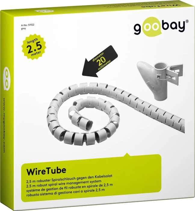 Wentronic Spiralschlauch Kabelkanal, 20x20mm, 2.5m, grau
