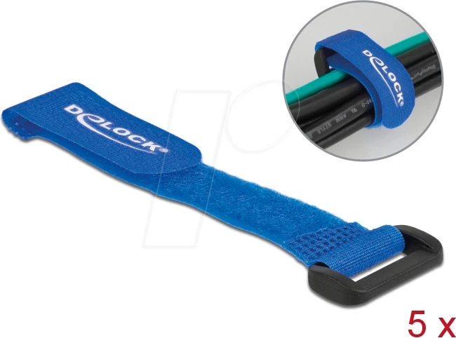 DeLOCK Klett-Kabelbinder mit Schlaufe, 20mm, 150mm, blau, 5 Stück
