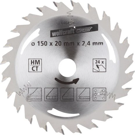 Wolfcraft Serie Silber Kreissägeblatt 24Z, 150x2.4x20mm, 1 Stück