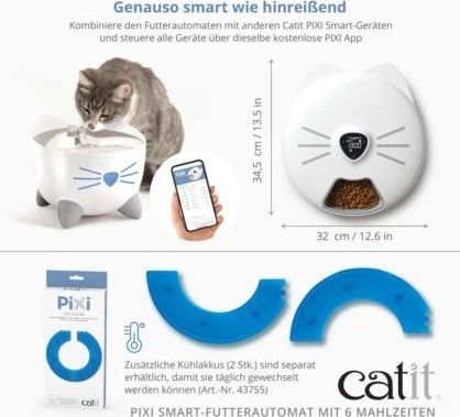 Catit PIXI Smart-Futterautomat mit 6 Mahlzeiten, Kühleinsatz, WLAN, weiß