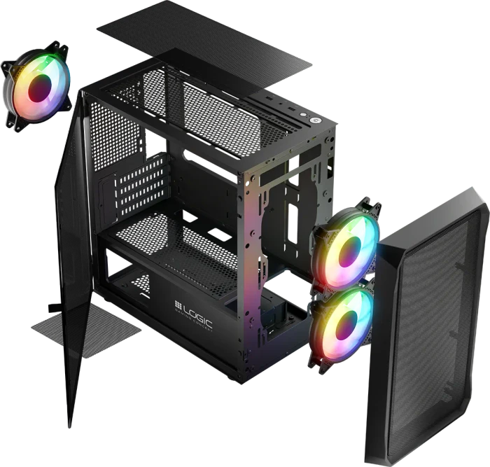 Logic Concept Portos ARGB Mini Black, Glasfenster