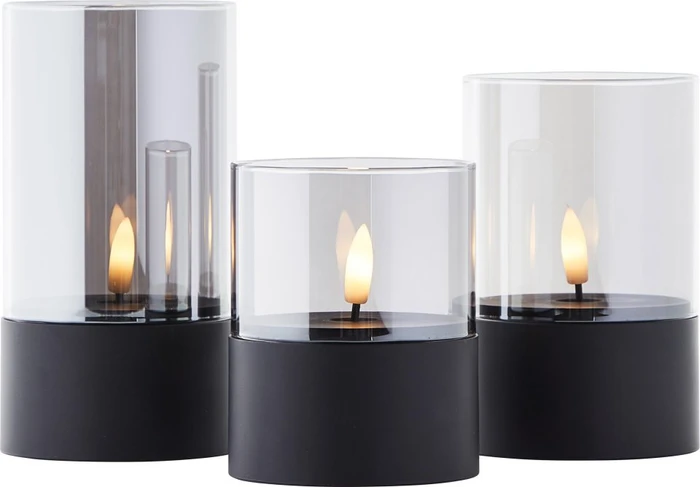 Brilliant Bougie LED-Tischleuchte schwarz/rauchglas, 3 Stück