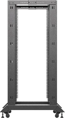 Lanberg Open Rack Series 19" Open Frame Rack 27HE, 4-Pfosten, mit Rollen, Flat Pack, tiefenverstellbar, 430-590mm, RAL 9004, 800mm tief