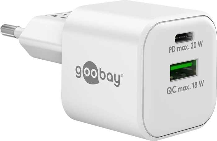 Wentronic Goobay USB-C PD GaN Dual-Schnellladegerät Nano 20W weiß