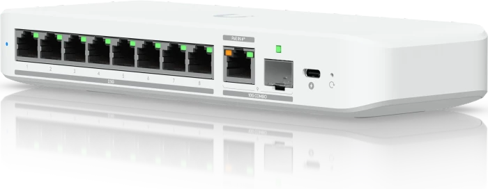 Ubiquiti UniFiSwitch Flex Desktop 2.5G Smart Switch, 8x RJ-45, 1x RJ-45/SFP+, PoE+ PD