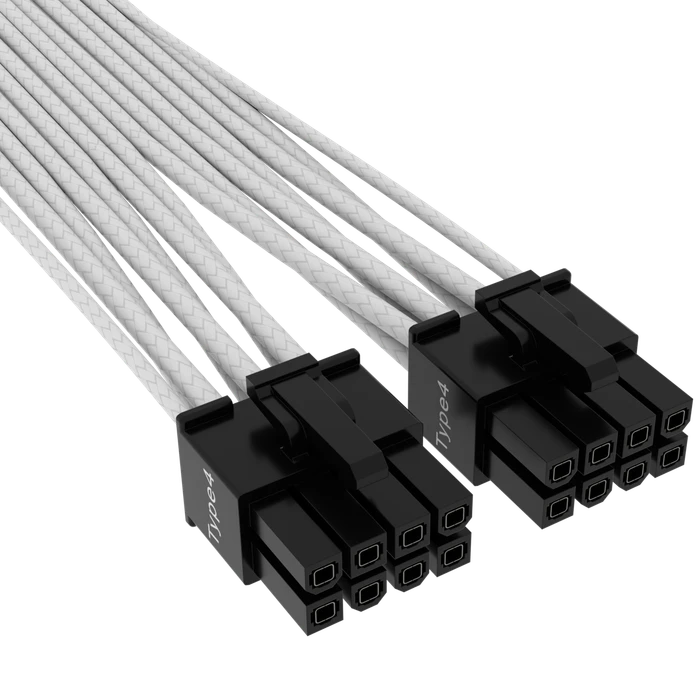Corsair PSU Cable Type 4 - 600W PCIe 5.0 12VHPWR, 2x 8-Pin PCIe Stecker auf 16-Pin PCIe 5.0 12VHPWR Stecker, Adapterkabel, Premium Individually Sleeved, weiß, 65cm