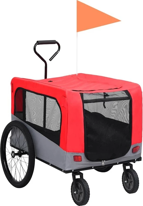 vidaXL 2-in-1 Hunde 63.5x95cm Fahrradanhänger rot/grau