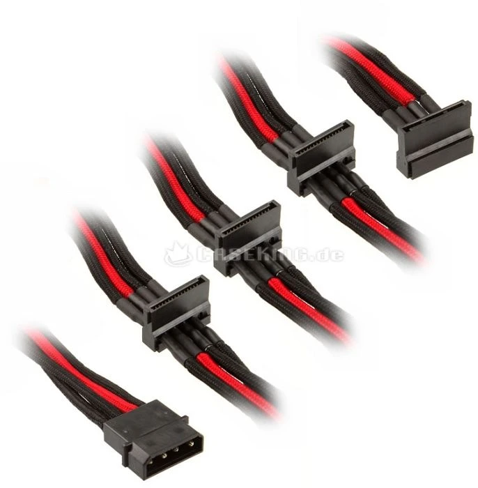 SilverStone SATA-Stromadapter 4-Pin [IDE] auf 4x 15-Pin [SATA] 30cm, sleeved schwarz/rot