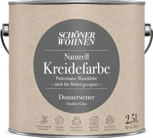 Schöner Wohnen Naturell Kreidefarbe innen donnerwetter dunkles grau, 2.5l