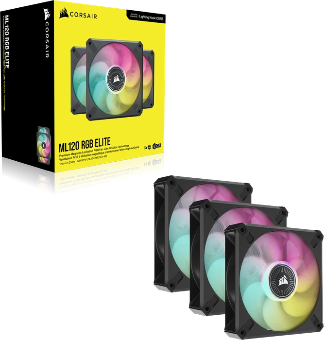 Corsair ML Series iCUE ML120 RGB Elite Triple Fan Kit, schwarz, LED-Steuerung, 120mm, 3er-Pack