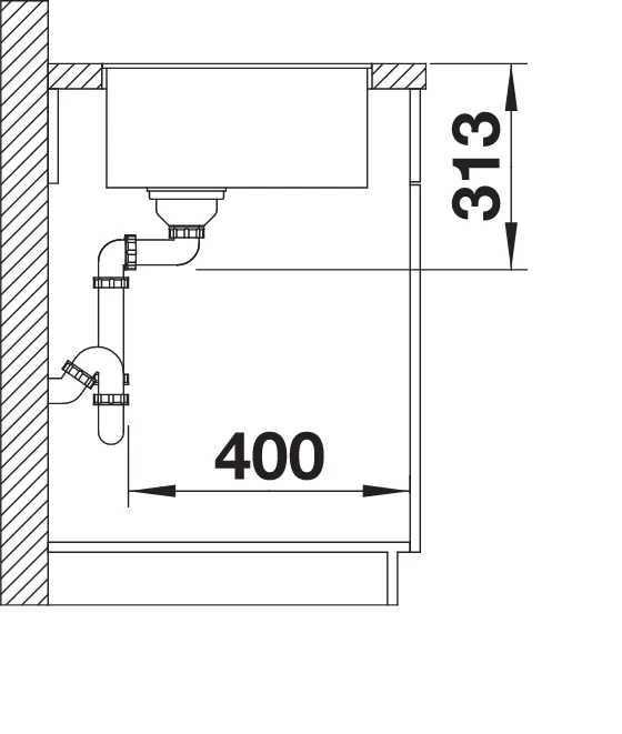 Blanco Subline 400-F InFino Becken mittig softweiß