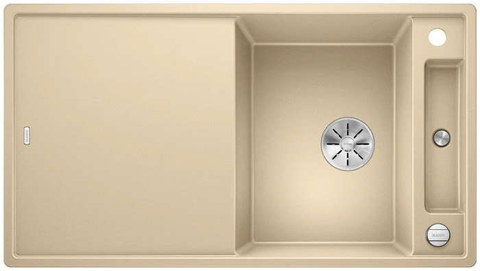 Blanco Axia III 5 S InFino Einbau Becken reversibel mit Ablauffernbedienung champagner inkl. Holz-Brückenschneidebrett