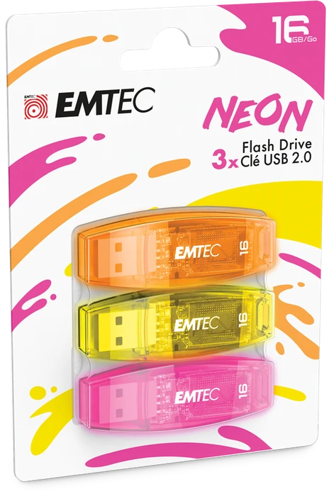 Emtec C410 Neon 16GB, USB-A, USB 2.0, 3er-Pack