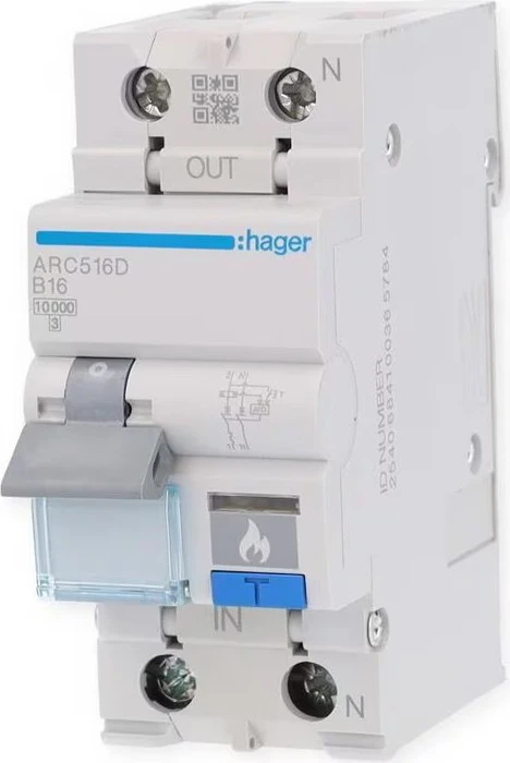 Hager Fehlerlichtbogen-Schutzeinrichtung AFDD mit LS-Schalter 1P+N 10kA B-16A 2M