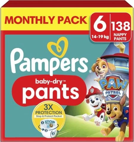 Pampers Baby-Dry pants Gr.6 Paw Patrol Einwegwindel, 14-19kg, 138 Stück