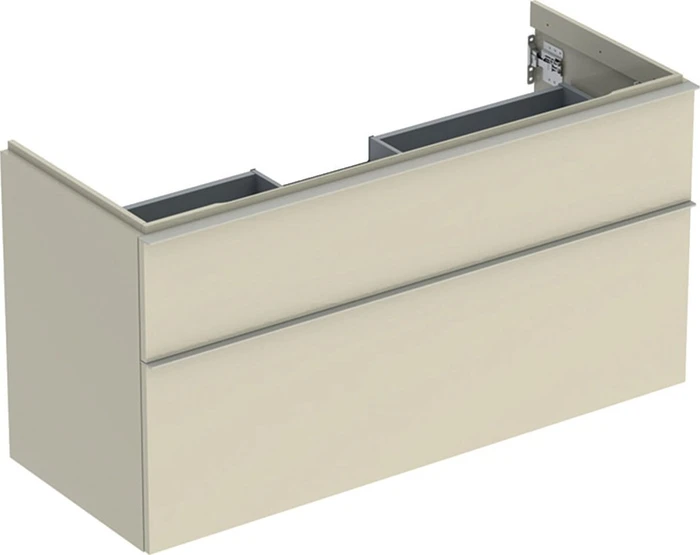 Geberit iCon Unterschrank für Handwaschbecken mit 2 Schubladen 118.4cm, Korpus und Front: sand-grau/lackiert hochglänzend, Griff: sand-grau/pulverbeschichtet matt