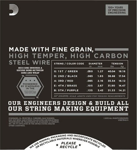 D'Addario XL Nylon Tapewound 5-Sring Bass Medium, Long Scale