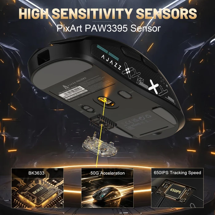 Ajazz AJ159 V2 MC Wireless Gaming Mouse mit Akku-Ladestation, inkl. Grip Tape, schwarz, USB/Bluetooth