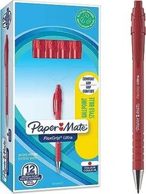 Paper Mate FlexGrip Ultra M Kugelschreiber (Mine) rot/silber, 12er-Pack