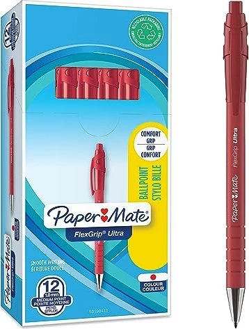 Paper Mate FlexGrip Ultra M Kugelschreiber (Mine) rot/silber, 12er-Pack