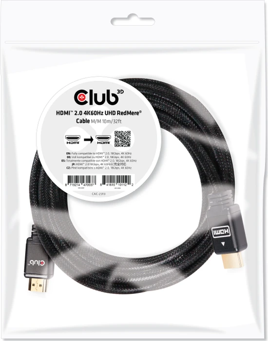 Club 3D High Speed mit Ethernet HDMI 2.0 Kabel 4K60Hz, UHD, RedMere, 10m