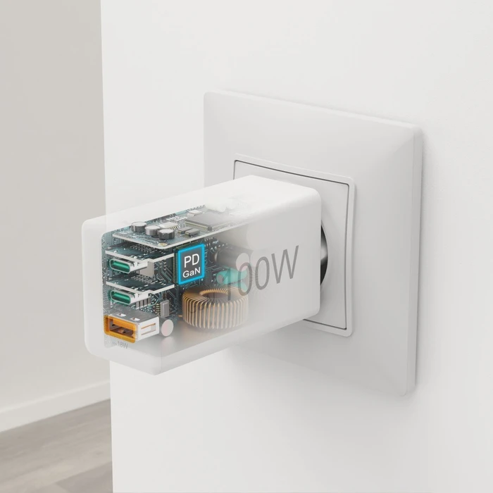 Hama GaN Schnellladegerät, USB-C/USB-A, 2x USB-C + 1x USB-A, 100W, weiß