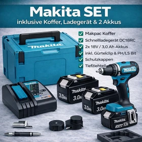 Makita DHP482RFJW Akku-Schlagbohrschrauber inkl. MAKPAC + 2 Akkus 3.0Ah