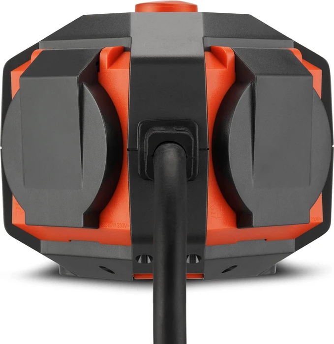 REV Ritter PowerGlobe Steckdosenwürfel mit Schalter, 4-fach, IP44, 1.4m, orange/grau