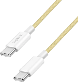 LogiLink USB-C Kabel, USB 2.0, 480Mb/s, 60W PD, USB-C Stecker auf USB-C Stecker, Nylon, gelb, 0.5m (CU0352)
